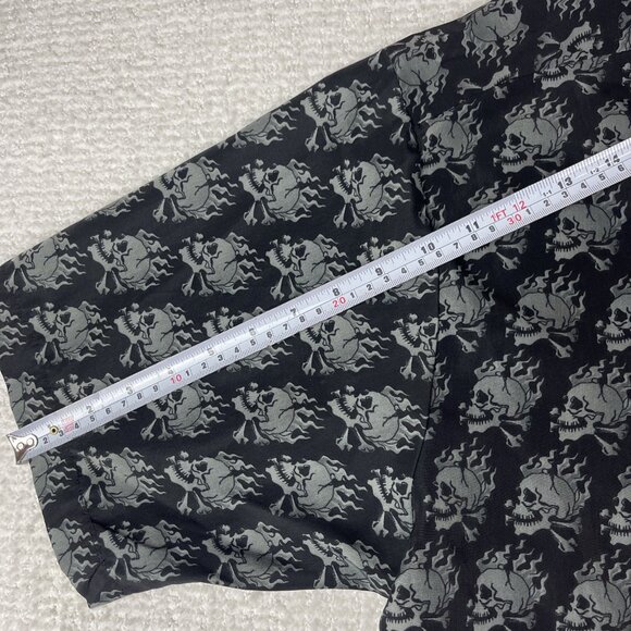 Vtg Request Shirt Mens 2XL Black Button Up Goth Skulls Flames Skate Y2K AOP - Picture 11 of 16